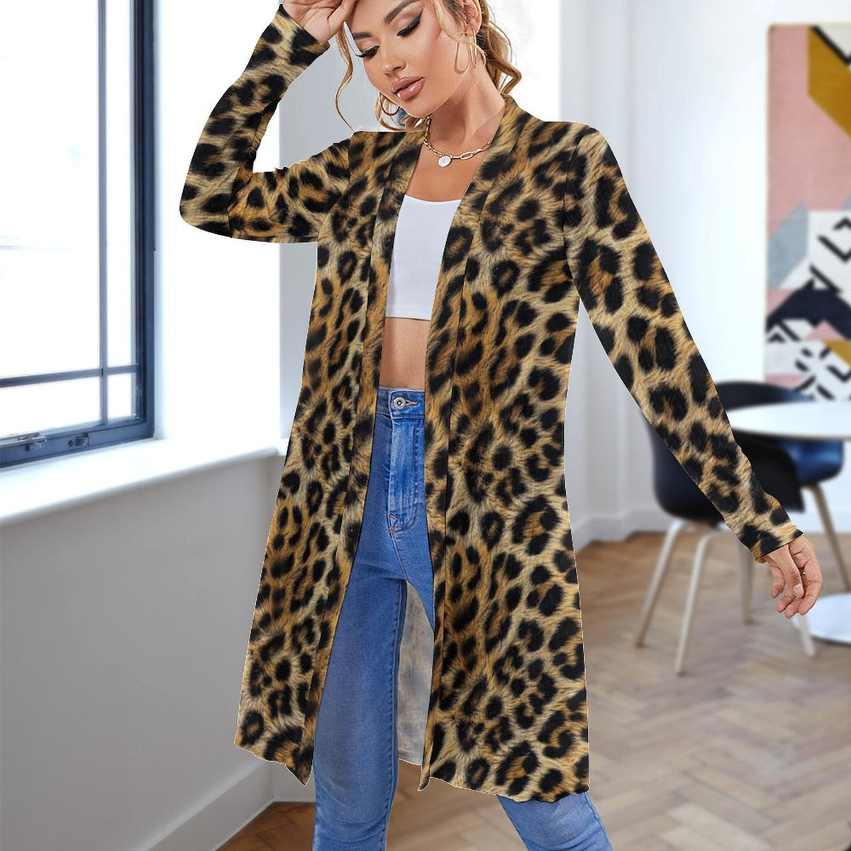 Baha Ranch Retro Pop Western Leopard Lightweight Cardigan