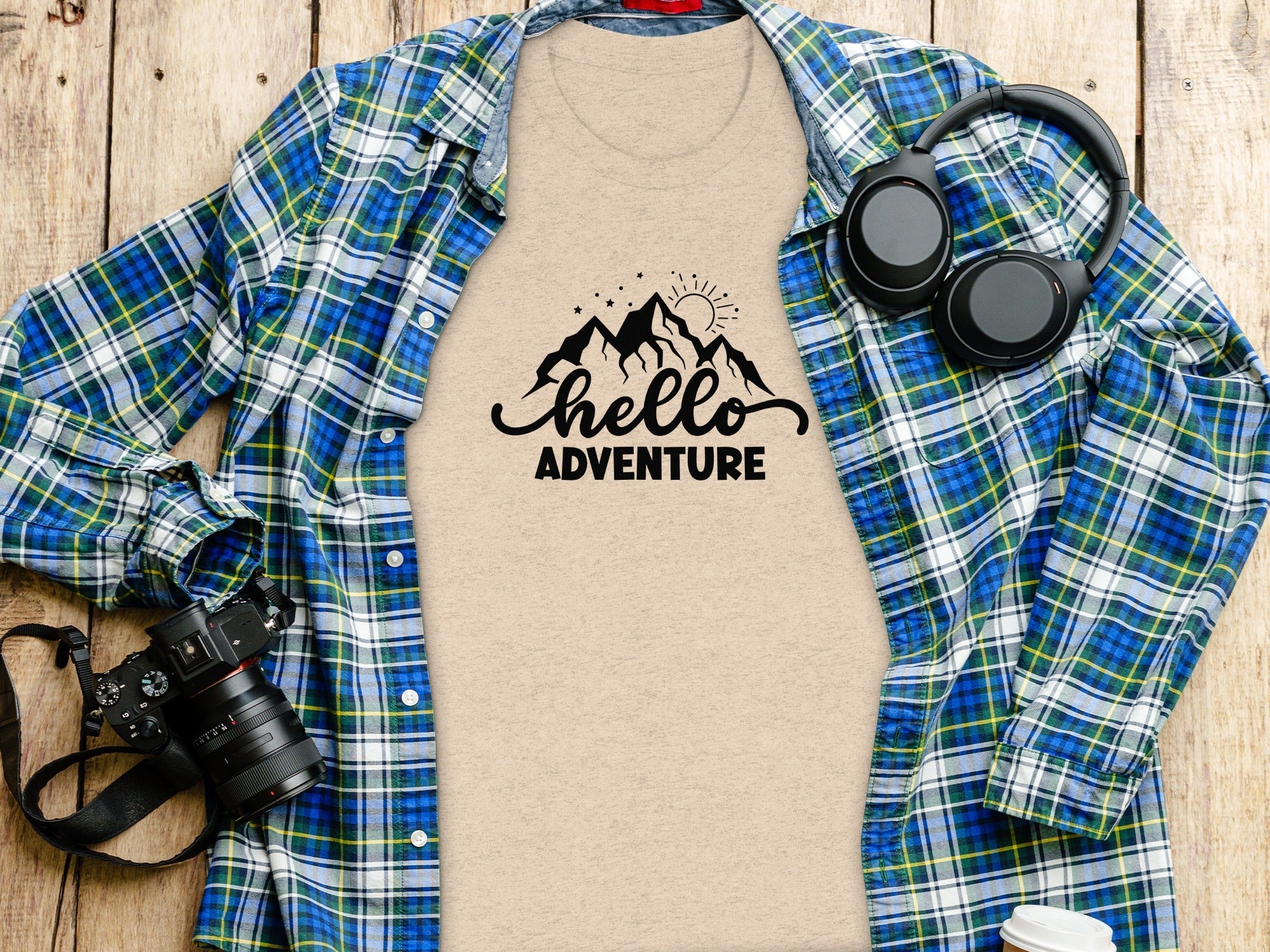 Hello Adventure Mountain Graphic Outdoorsy Scene T-Shirt
