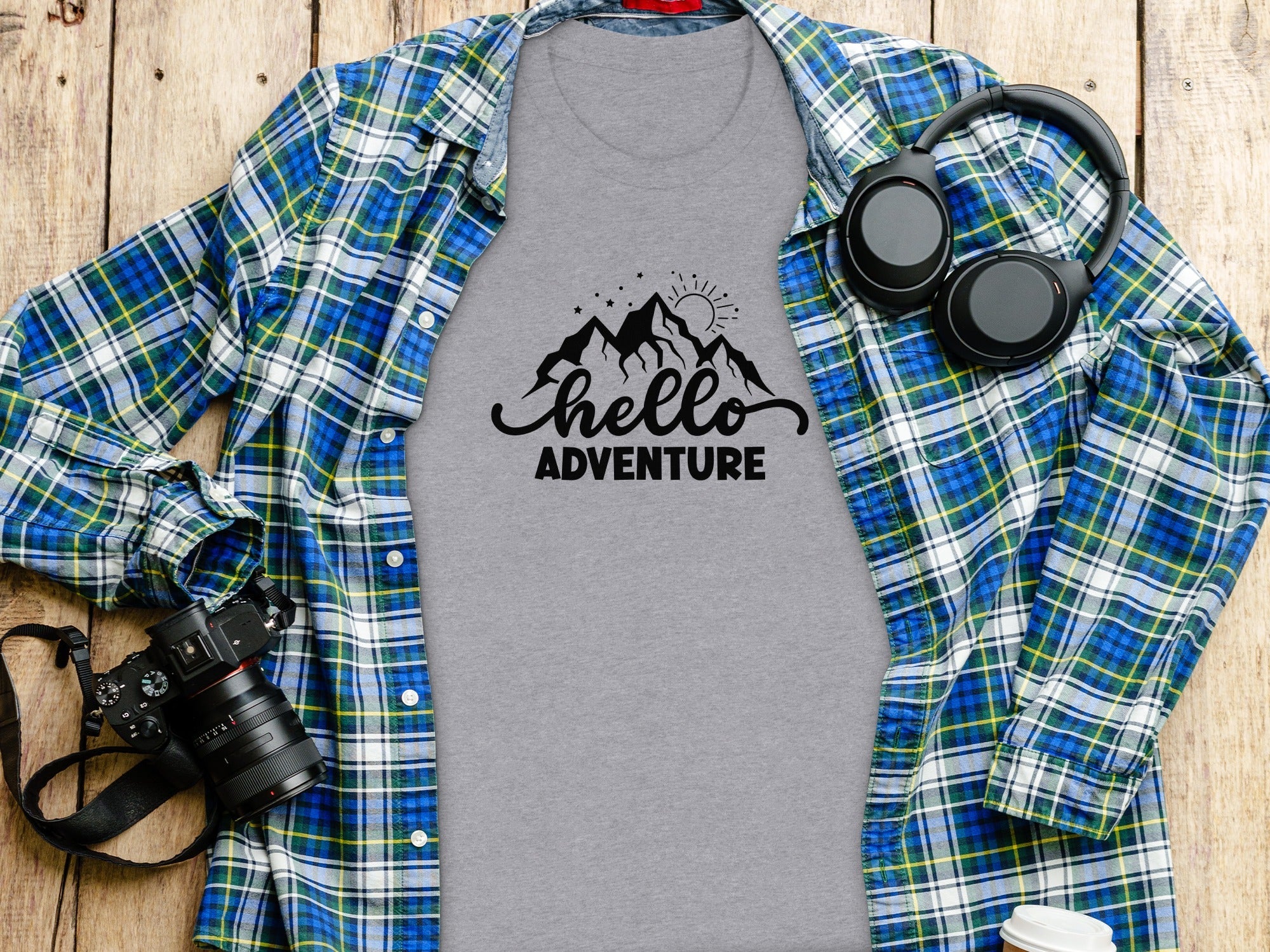 Hello Adventure Mountain Graphic Outdoorsy Scene T-Shirt