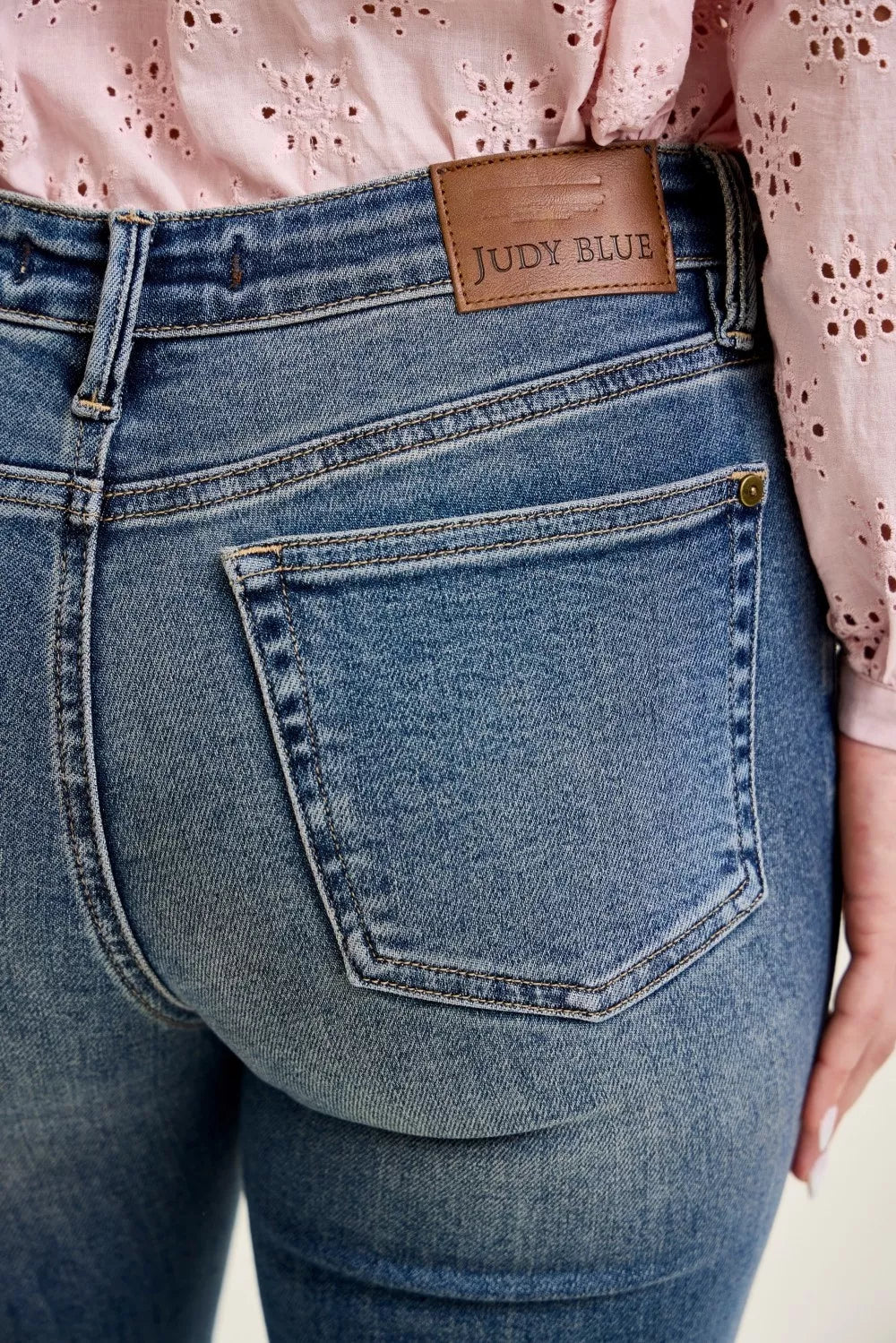 Judy Blue Mid Rise Flare Jeans with Front Flap Pockets