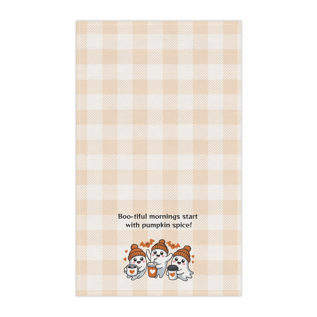 Cozy Fall Tea Towels | "Boo-tiful Mornings with Pumpkin Spice" | Perfect for Autumn, Halloween, Kitchen Decor, Gift Idea