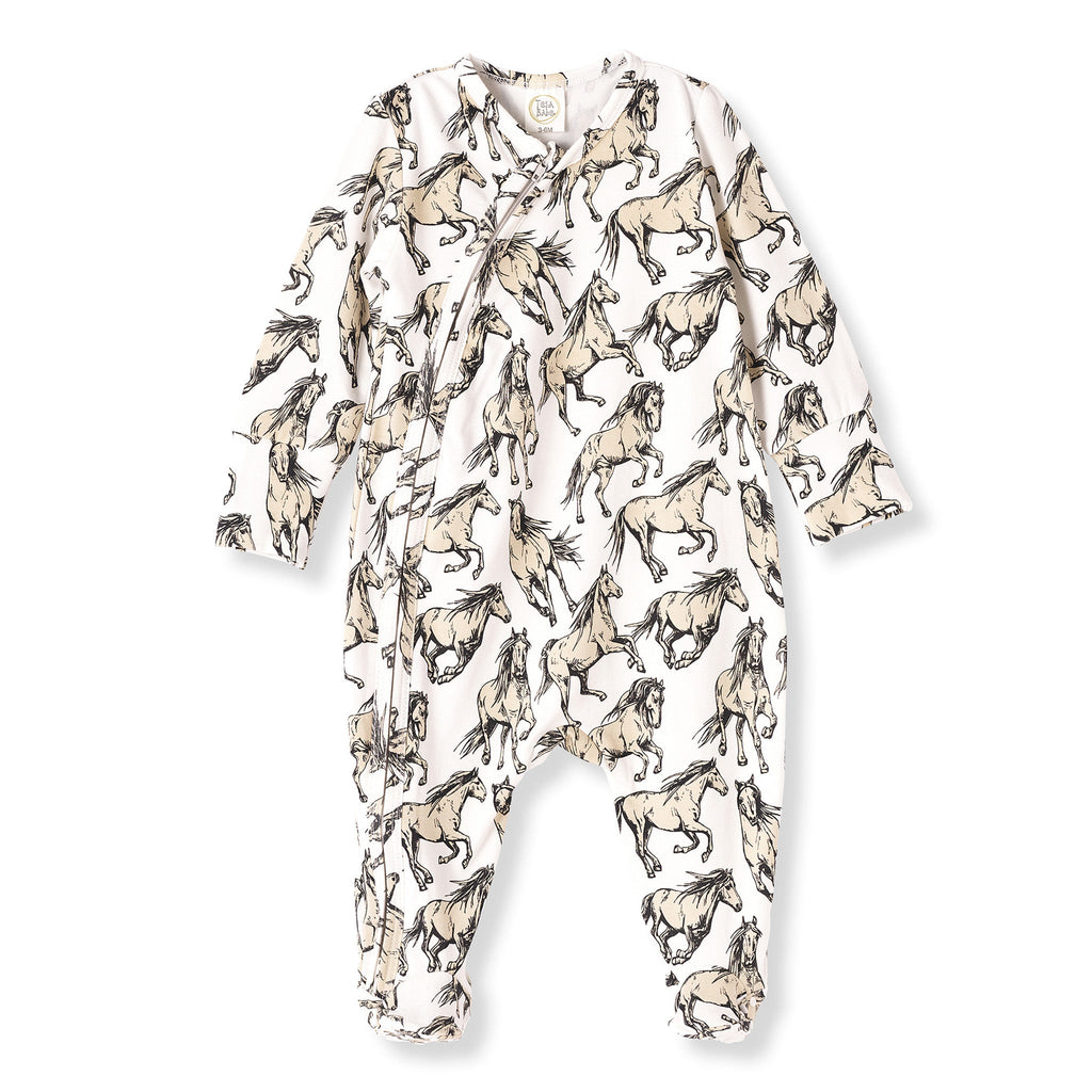 Wild Horses Bamboo Zipper Romper - NB