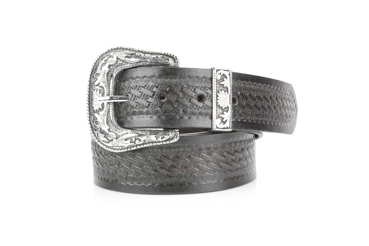 Black Leather Basket Weave Belt-Branding Iron Western Wear