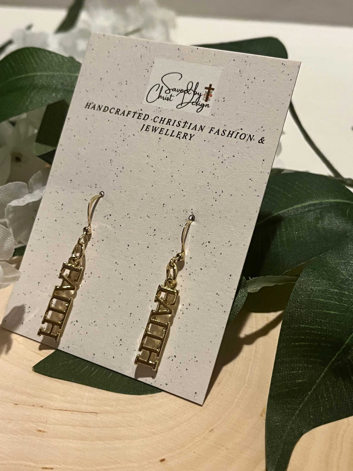 Gold Earrings Faith Dangle 14K Christian Jewelry