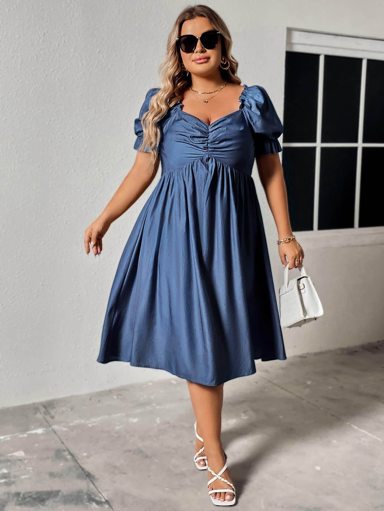 Honey Plus Size Ruched Sweetheart Neck Dress for Women