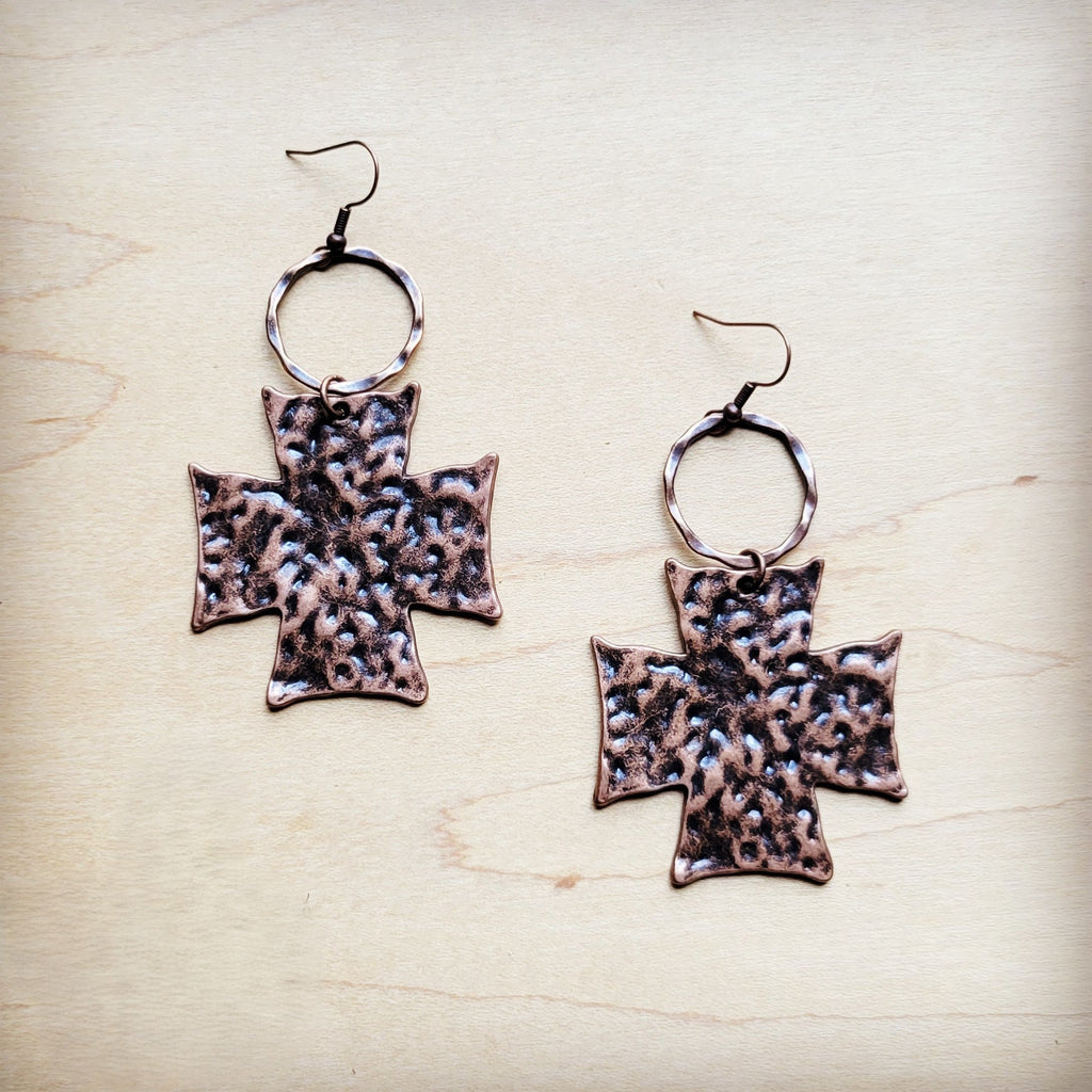**Hammered Copper Cross Earrings 220p