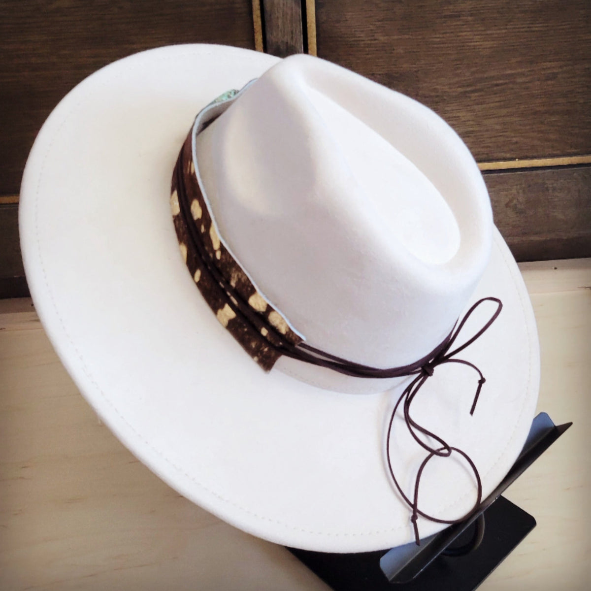 Wide Genuine Leather Mixed Metallic Hat Band Only  w/ Turq 953t