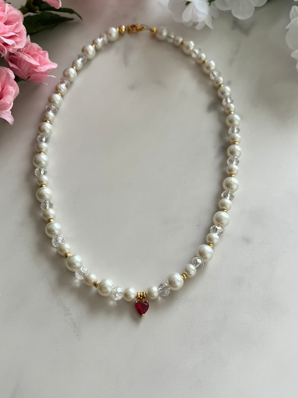 Gold Necklace Pearl Glass Heart Pendant – Christian Jewelry