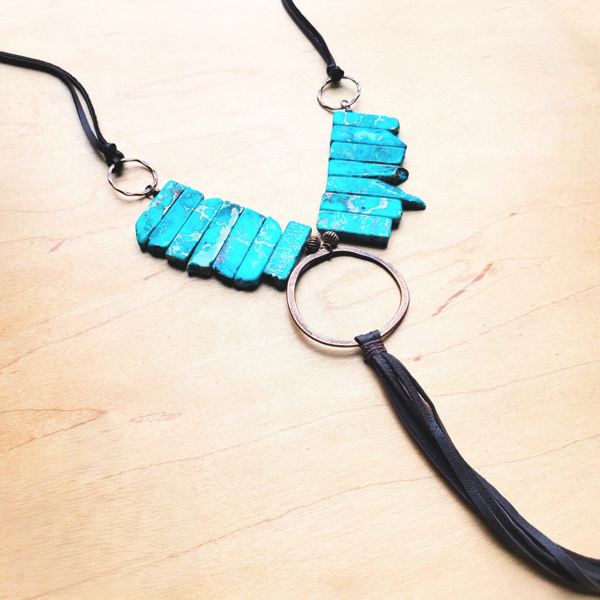 **Imperial Jasper Slab Necklace w/ Copper Hoop & Tassel 252h