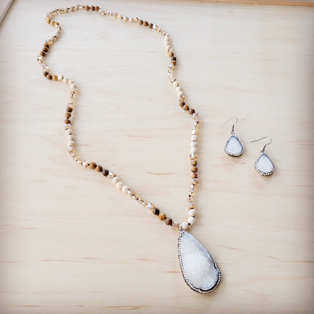 **Sparkling White Druzy Drop Earrings 219ct