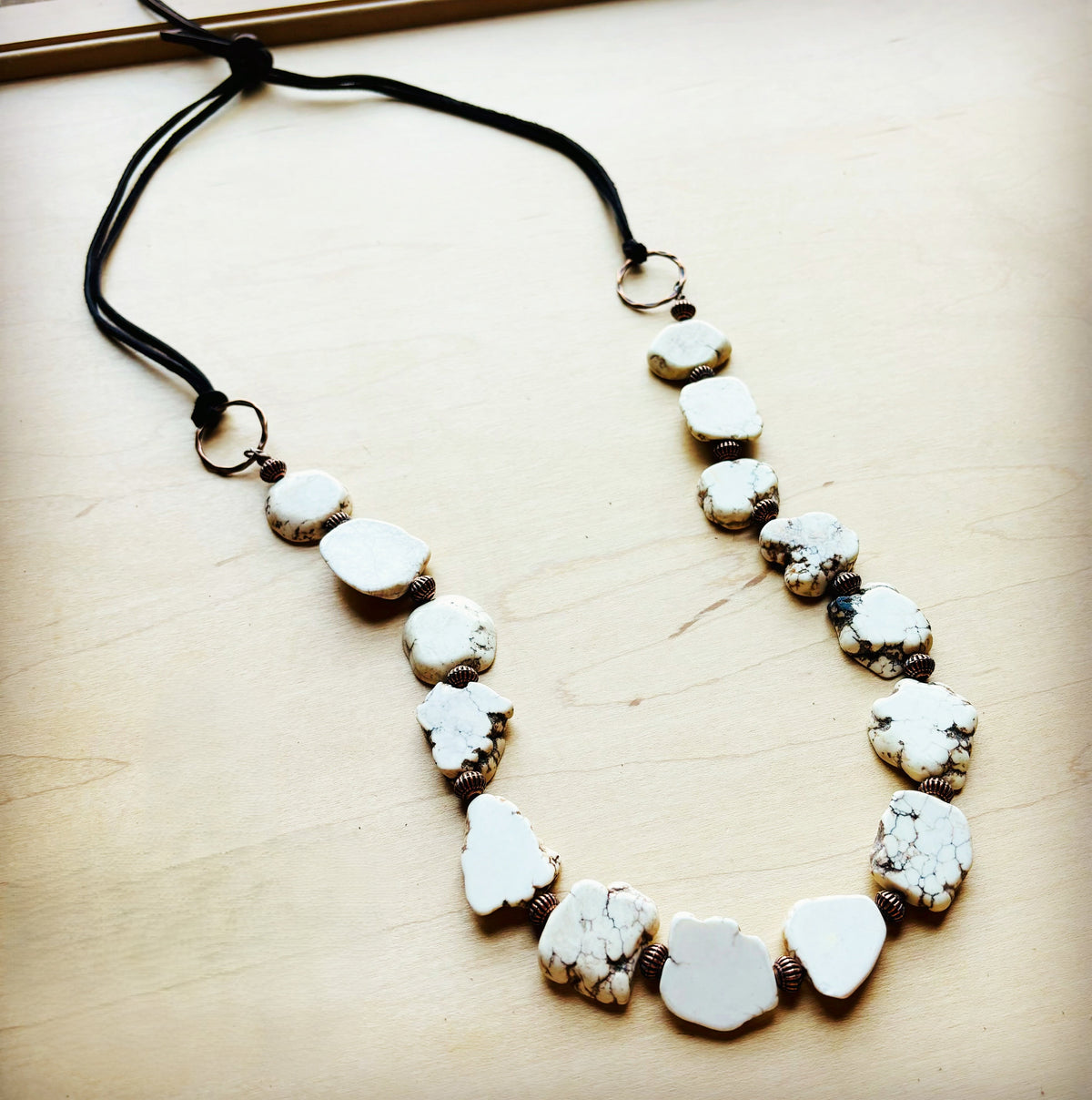 White Turquoise Slab Necklace with Leather Closure 228O