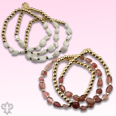 Quartz bead bracelet stack