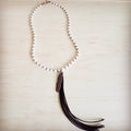 **Long Freshwater Pearl & Copper Necklace w/ Feather Tassel Pendant 264b