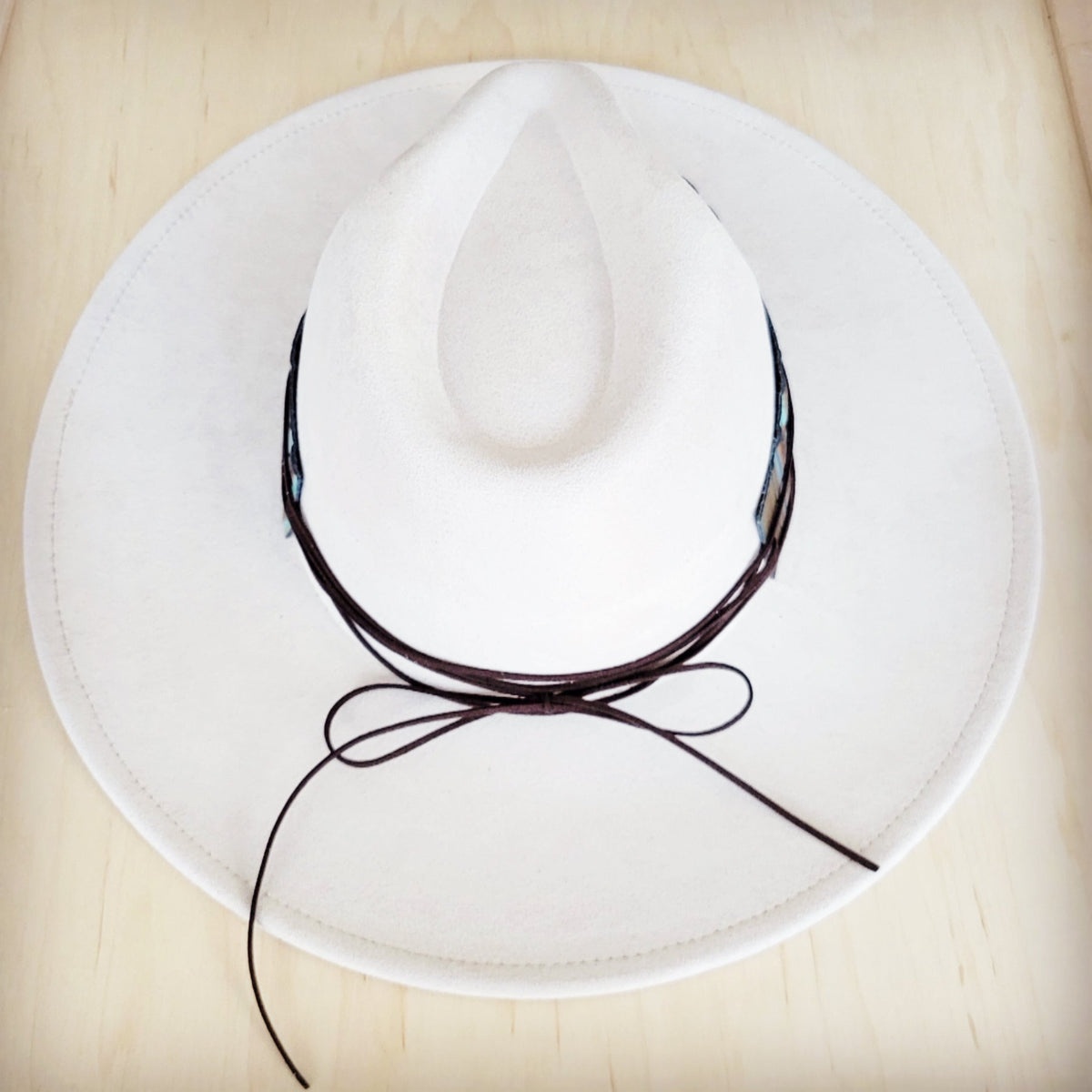 **Wide Genuine Leather Blue Navajo Hat Band Only w/ Turq 953j