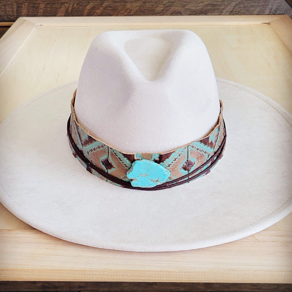 **Wide Genuine Leather Turquoise Navajo Hat Band Only w/ Turq 953i