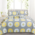 Anya Floral Print Yellow Grey Reversible Quilt Bedding Set