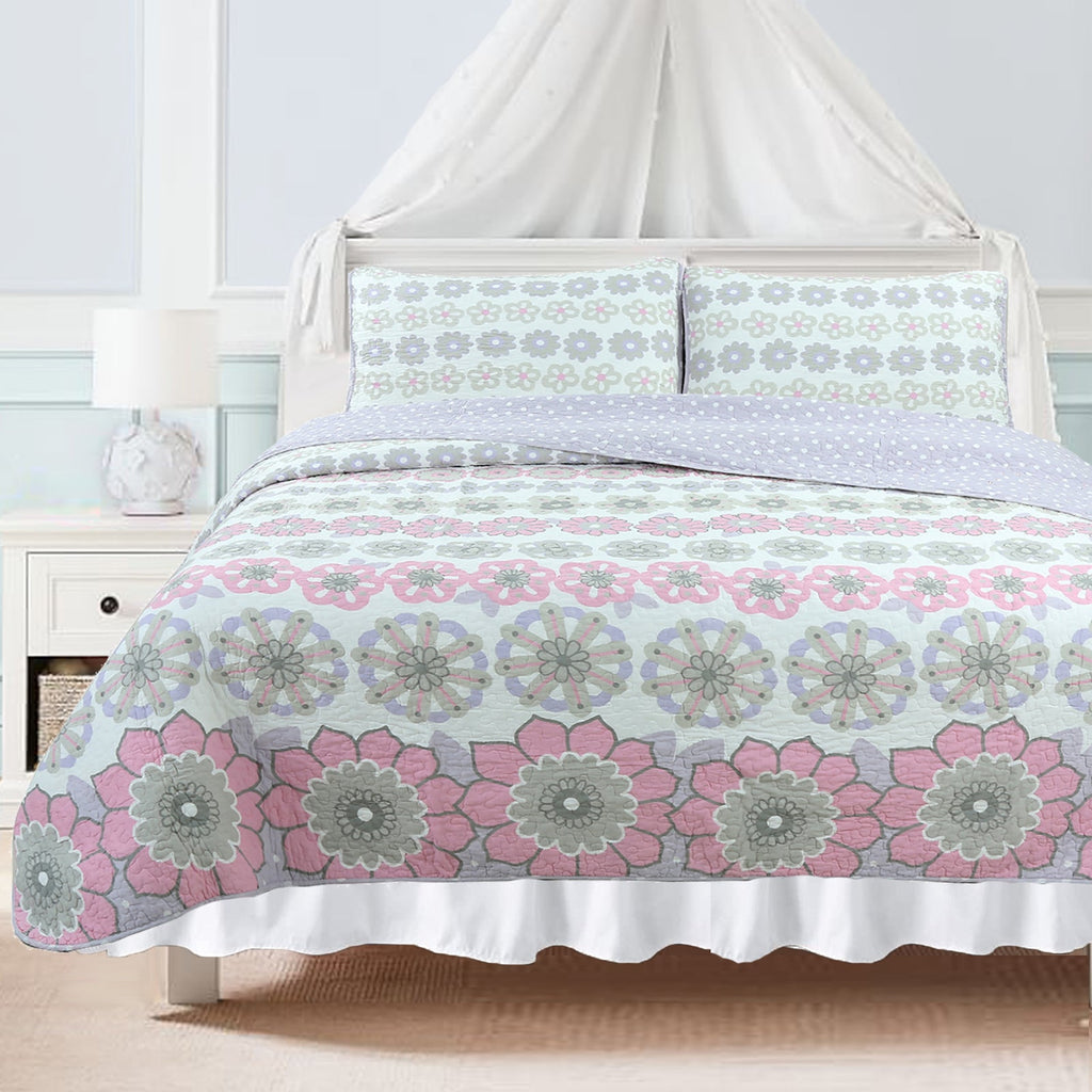 Lola Floral Cotton Reversible Quilt Bedding Set