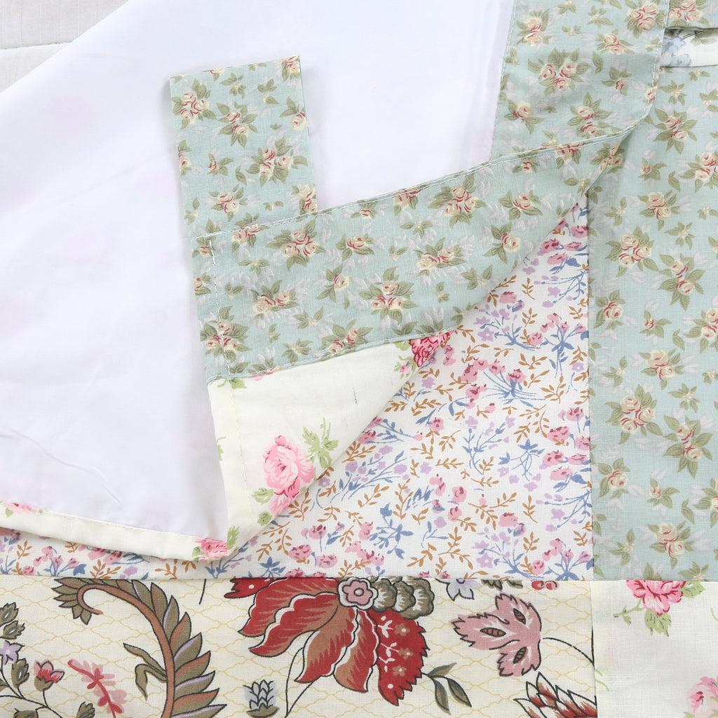 Grace Celadon Real Patchwork Embroidered Scalloped Edge Cotton Reversible Quilt Bedding Set