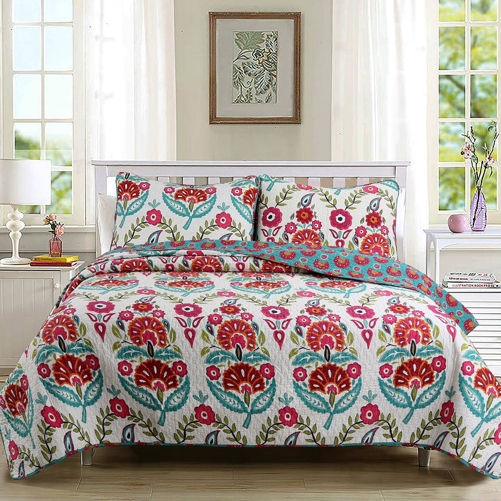 Hitchens Floral Cotton Reversible Quilt Bedding Set