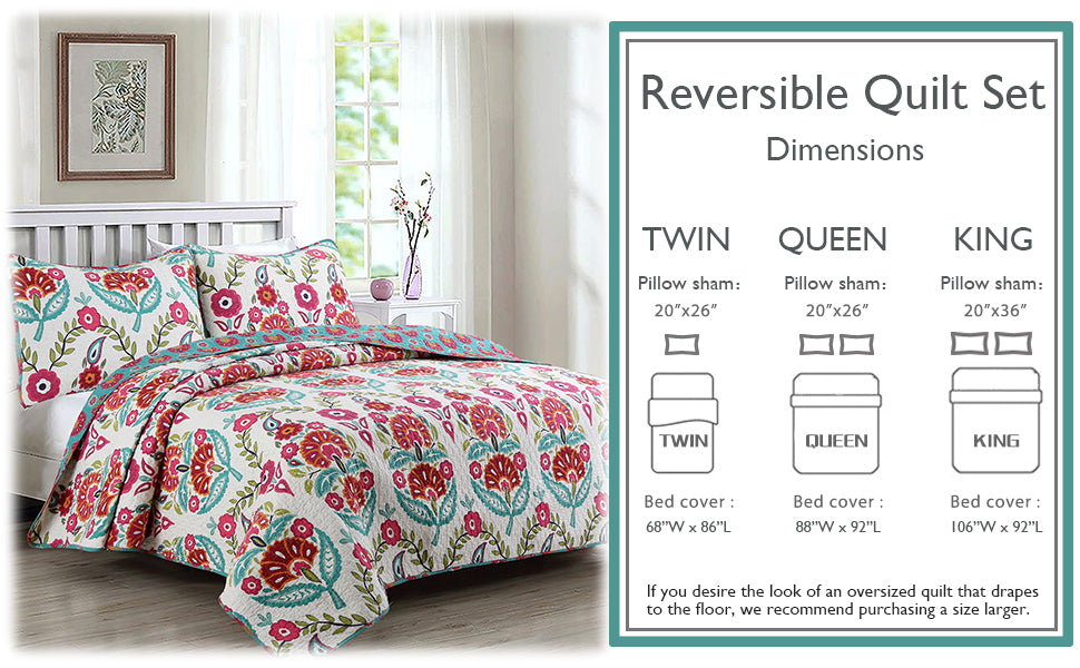 Hitchens Floral Cotton Reversible Quilt Bedding Set