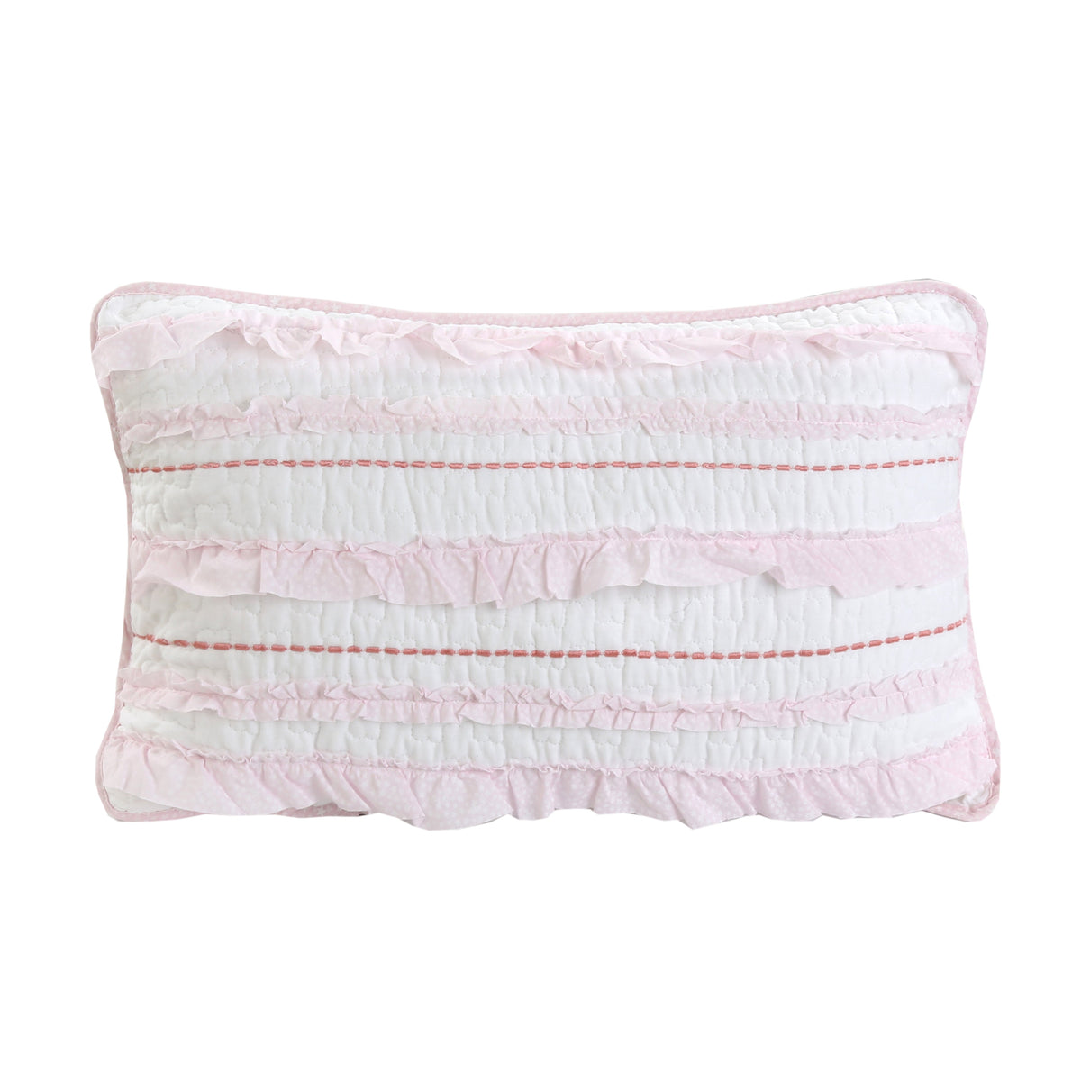 Pretty in Pink Girly Princess Ruffled Star Ogee Stripe Real Patchwork Cotton Reversible Quilt Bedding Set