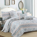 Peach Paisley Print Grey Aqua Blue Floral 3-Piece Reversible Quilt Bedding Set