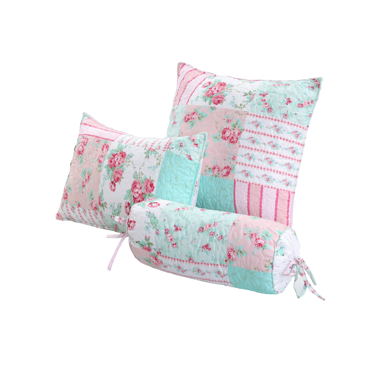 Tiffany Pink Blossom Floral Garden Girl Print Patchwork Reversible Quilt Bedding Set