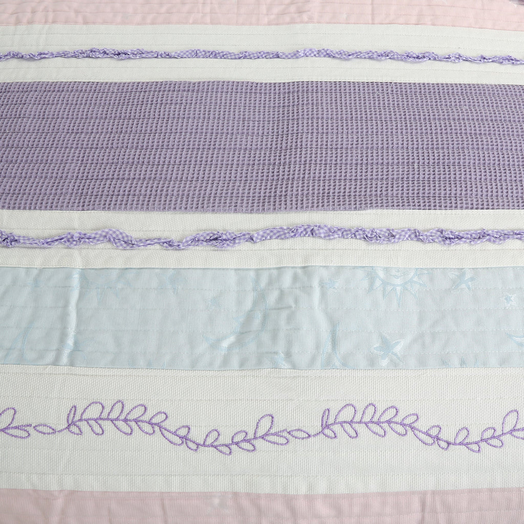 Lavender Pink Blue Chic Ruffle Girl Cotton Reversible Quilt Bedding Set