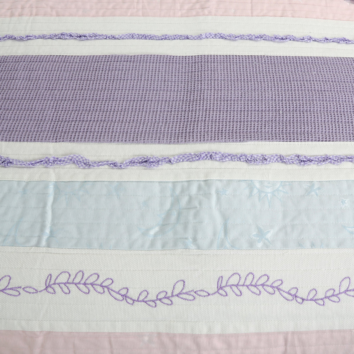Lavender Pink Blue Chic Ruffle Girl Cotton Reversible Quilt Bedding Set