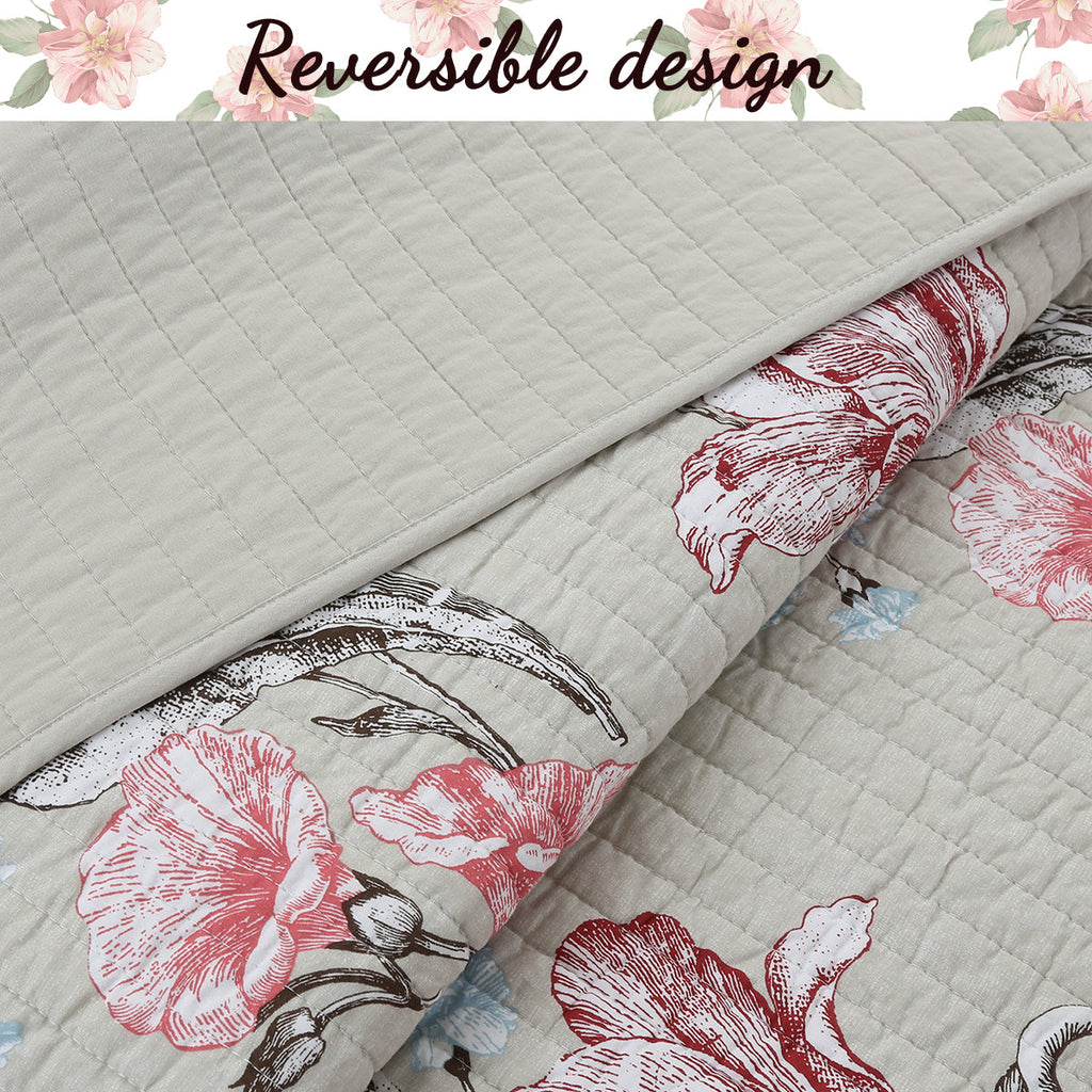 Modern Blooming Floral 3-Piece Reversible Quilt Bedding Set