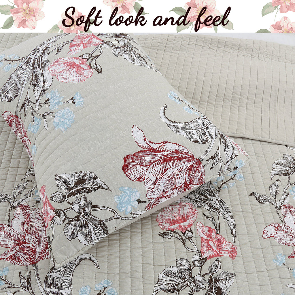Modern Blooming Floral 3-Piece Reversible Quilt Bedding Set