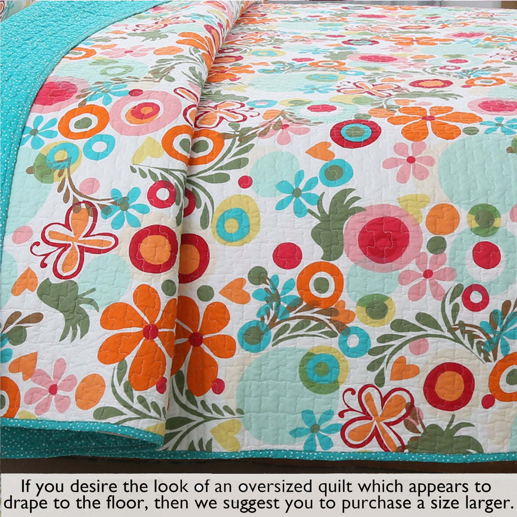 Floral Whimsy Colorful Reversible Quilt Bedding Set