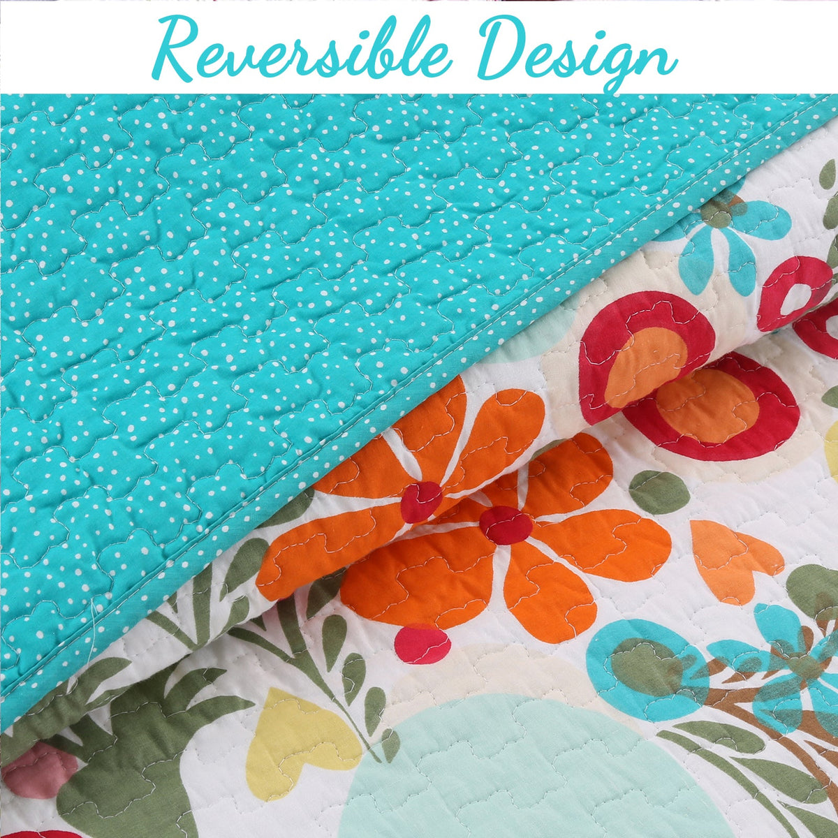 Floral Whimsy Colorful Reversible Quilt Bedding Set