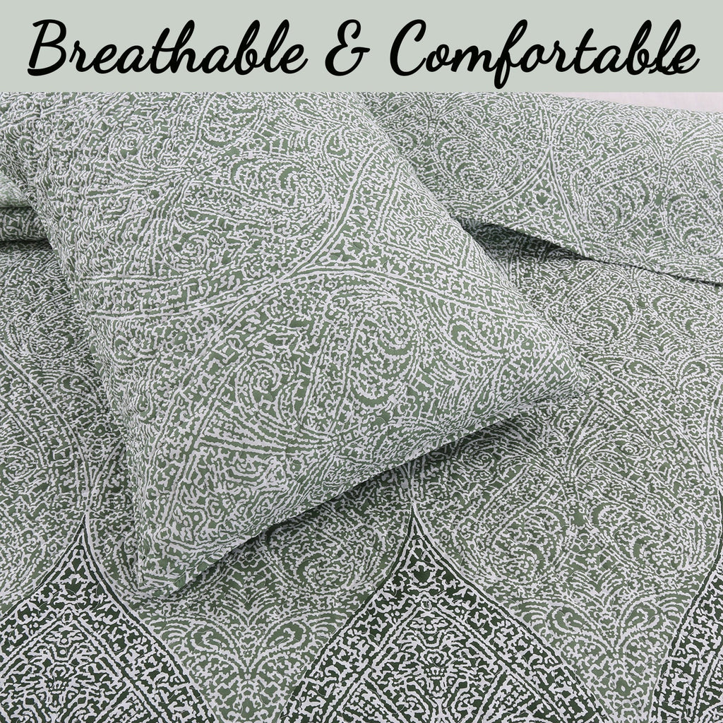Ombre Leaf Sage Forest Green Medallion 3- Piece Reversible Quilt Bedding Set