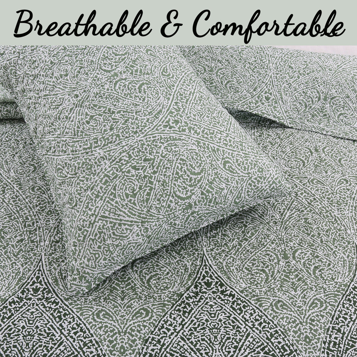 Ombre Leaf Sage Forest Green Medallion 3- Piece Reversible Quilt Bedding Set