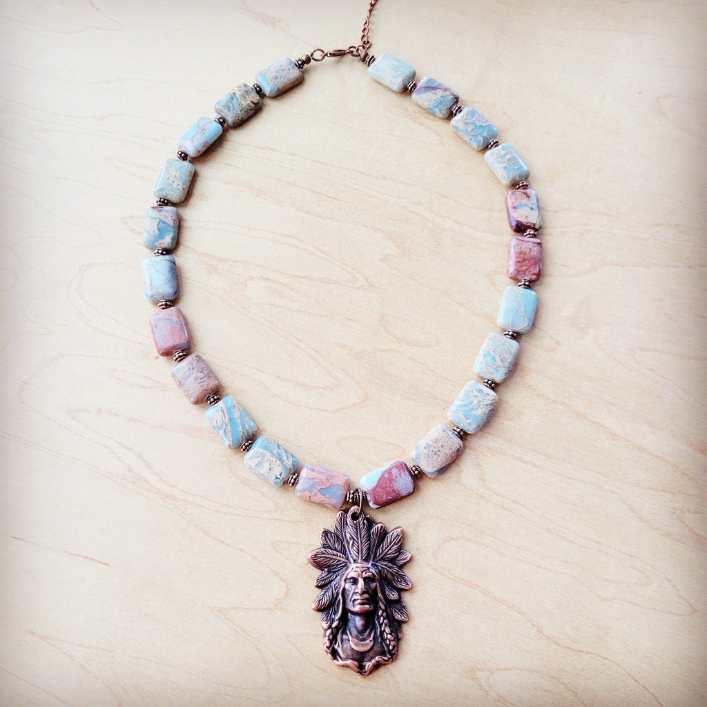 **Genuine Aqua Terra Collar Necklace w/ Copper Indian Pendant 261n
