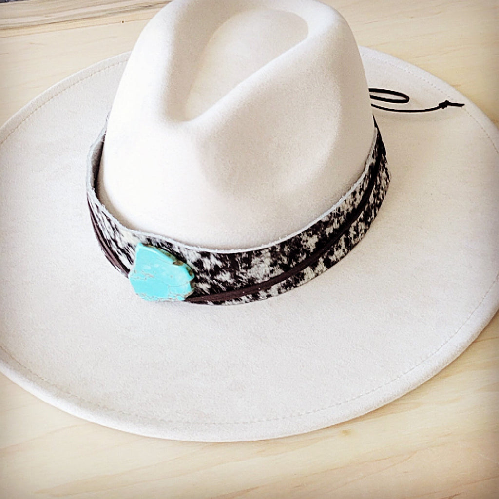 **Wide Genuine Leather Black Spotted Hat Band Only w/ Tur 953k