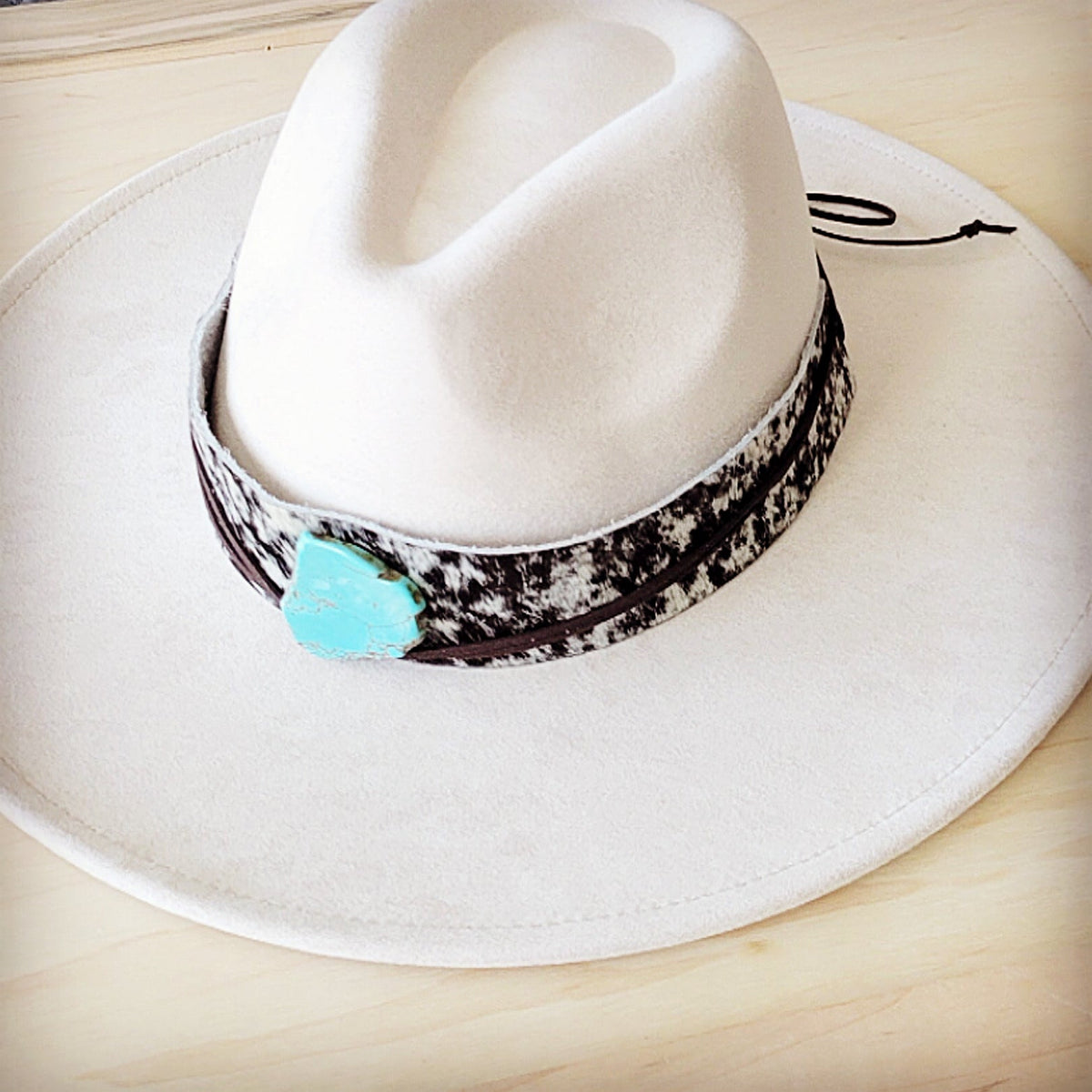 **Wide Genuine Leather Black Spotted Hat Band Only w/ Tur 953k
