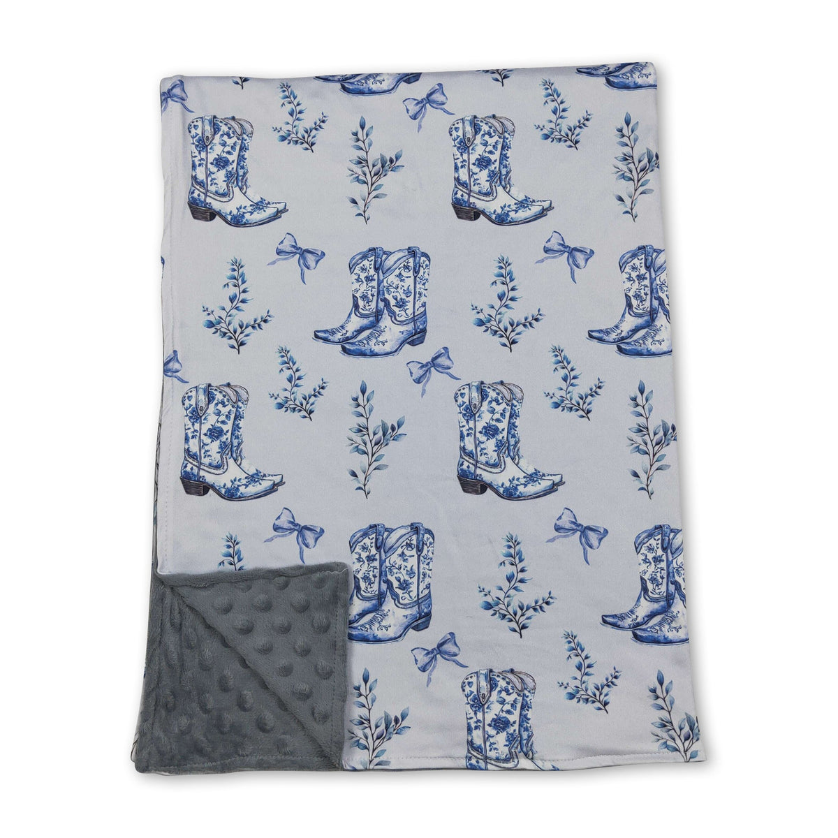 Light blue bow floral boots western baby girls blankets