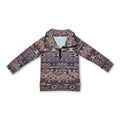 Long sleeves aztec cross kids western zip pullover