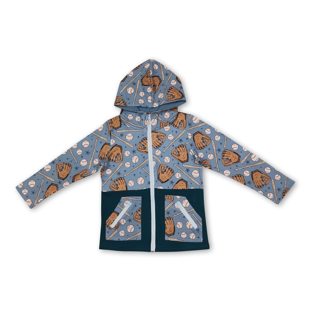 Long sleeves baseball pockets hooded kids jacket
