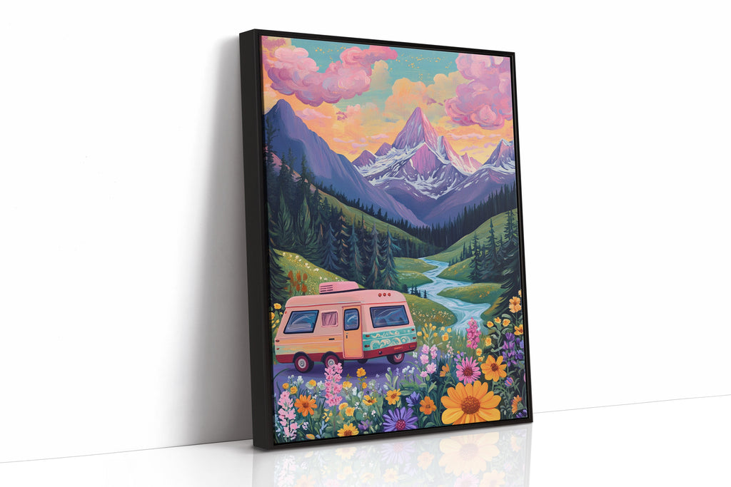 Vibrant Camper Van Landscape Canvas Art