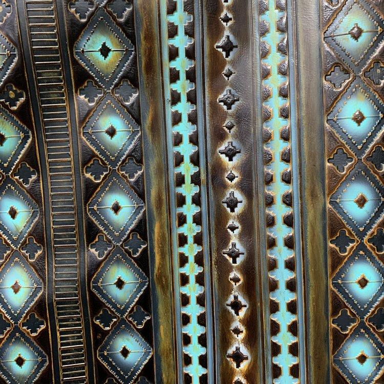 **Wide Genuine Leather Blue Navajo Hat Band Only w/ Turq 953j