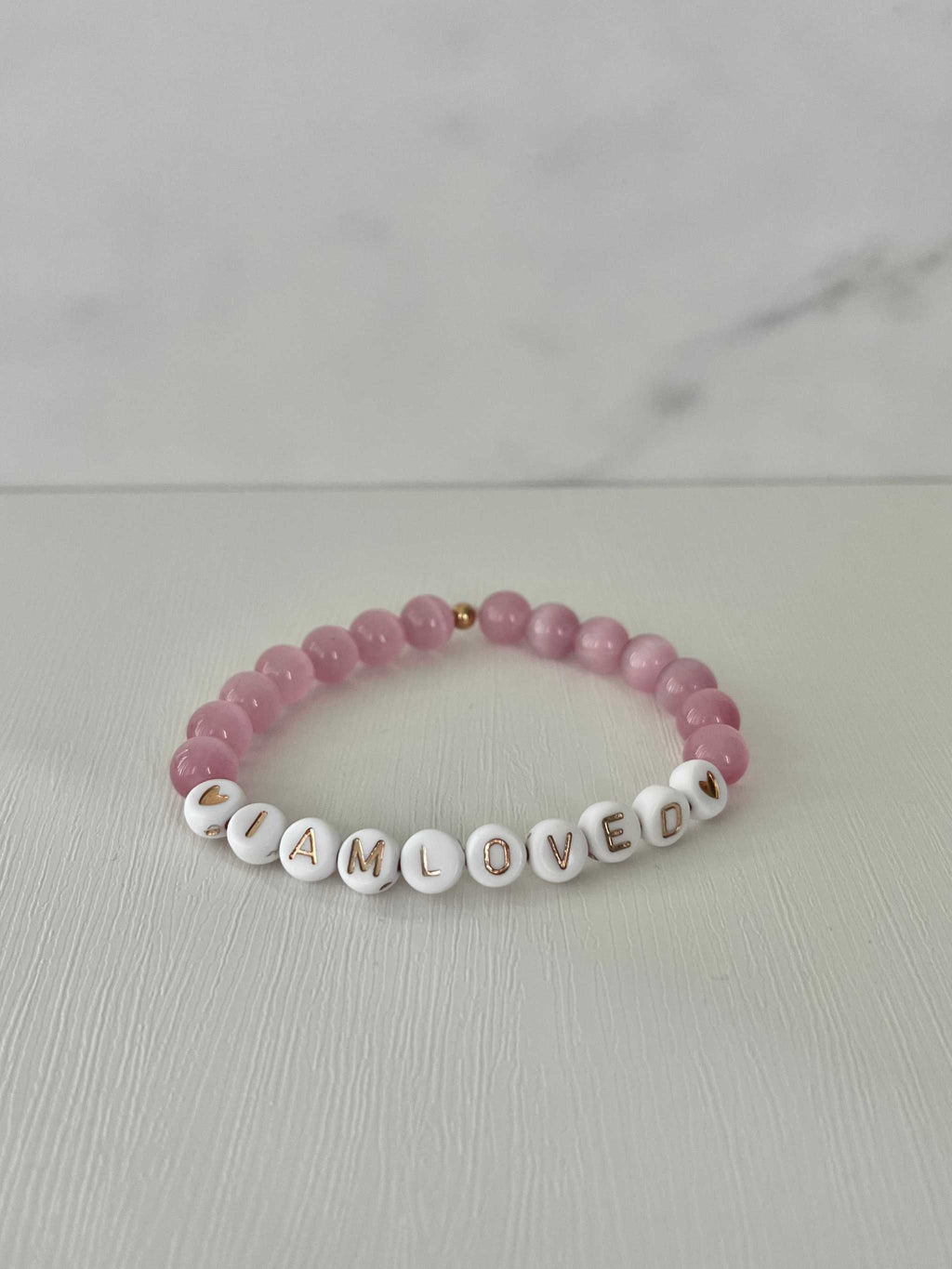 I Am Loved Pink Opal and White Bead Bracelet – Christian Jewelry