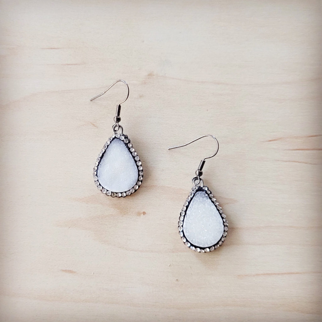 **Sparkling White Druzy Drop Earrings 219ct