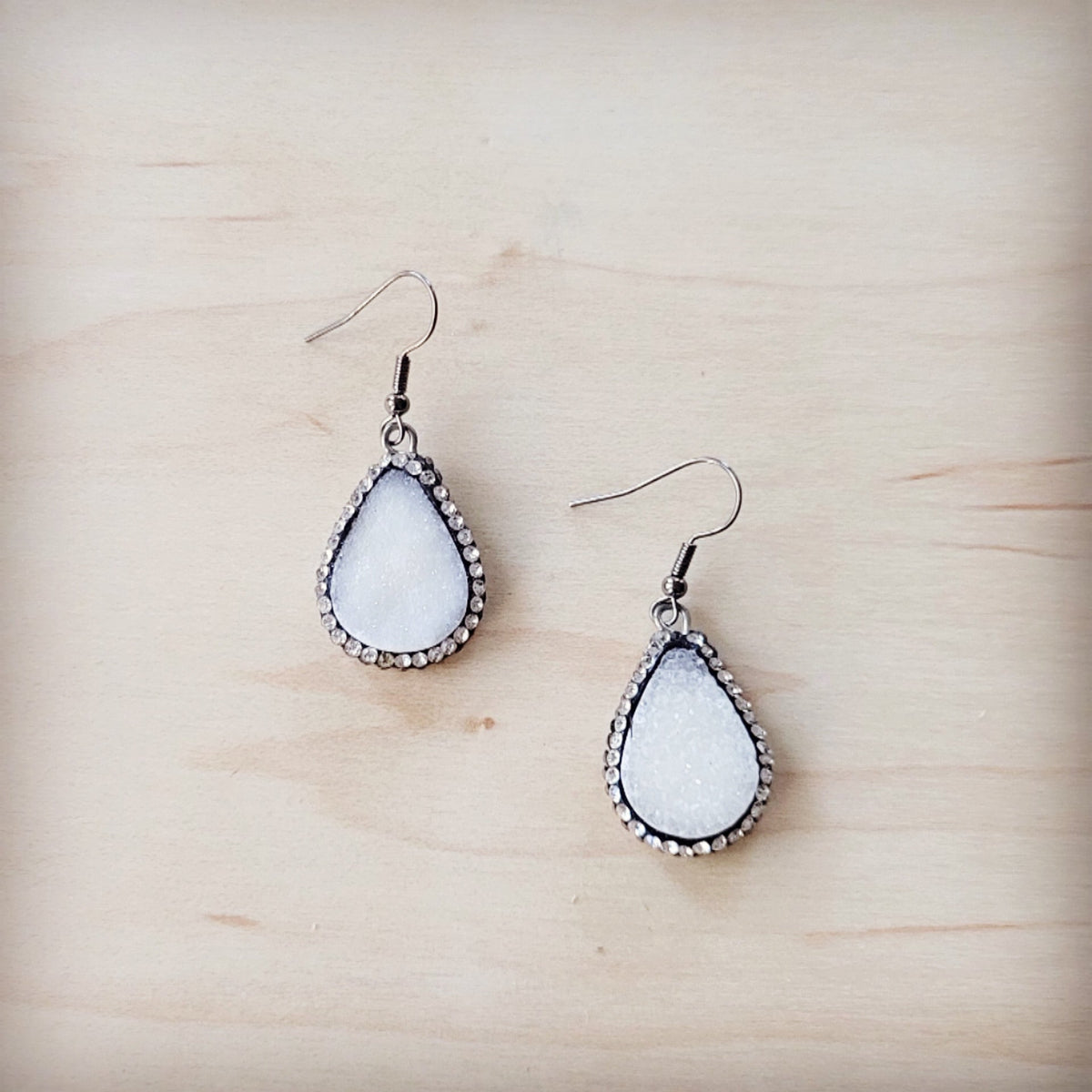 **Sparkling White Druzy Drop Earrings 219ct