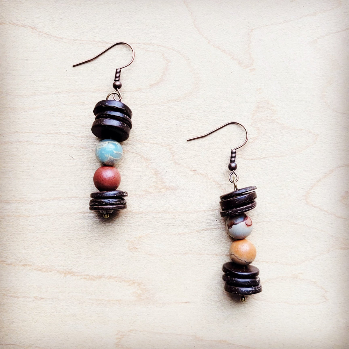 **Aqua Terra and Wood Drop Earrings 225d