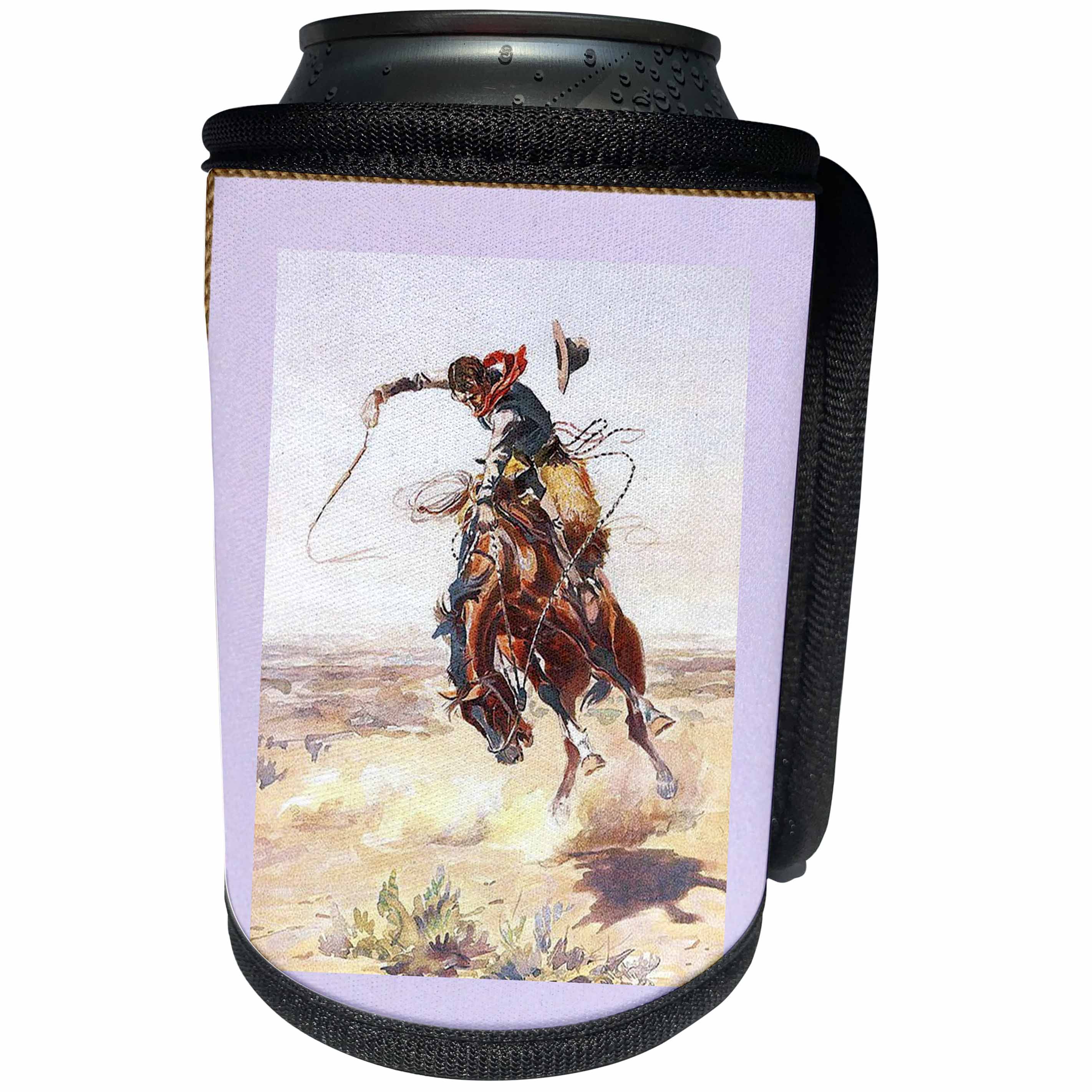 3dRose Florene Décor II - Vintage Cowboy On Bucking Bronco - Can Cooler Bottle Wrap (cc_38924)