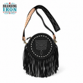 Boot Stitch Canteen Purse | Black Fringe Western Crossbody