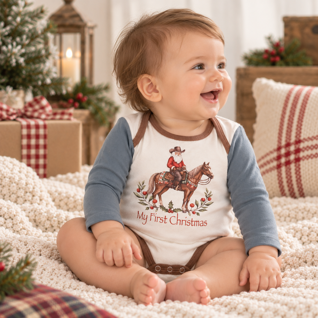My First Christmas Cowboy Baby Bodysuit - Cotton Rib
